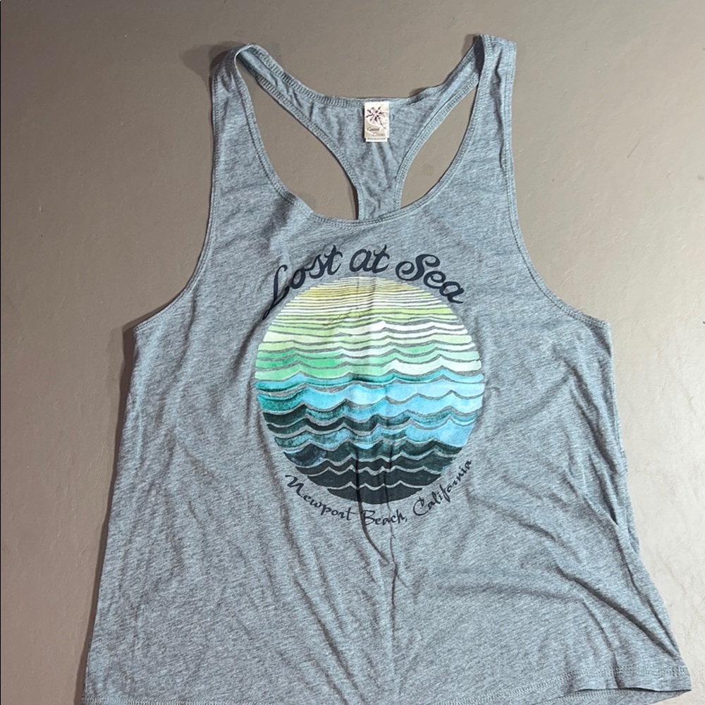 Women’s medium Gray 'Lost at Sea' Graphic racer back  Tank Top